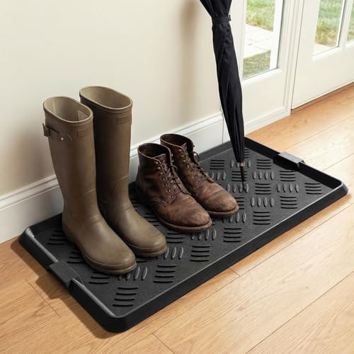 tchdio Rubber Boot Tray, Non Slip Shoe Tray for Entryway, Multipurpose Boot Mat Tray, Durable Entryway Mud Mat Tray for Front Door, 16x27.5 Inches - size: 16"x27.5"
