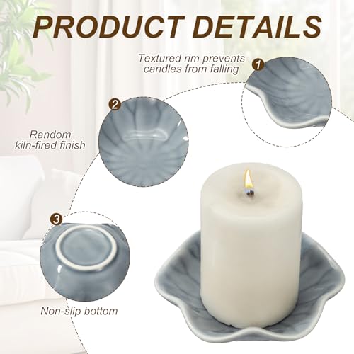 uxcell Candle Holder Plates, 4 Inch Ceramic Candle Tray Tealight Incense Holder Dish Candlestick for Tea Light Aromatherapy Wedding Rustic Vintage Home Decor, Lotus Leaf Clear Gray Blue - color: Clear Gray Blue