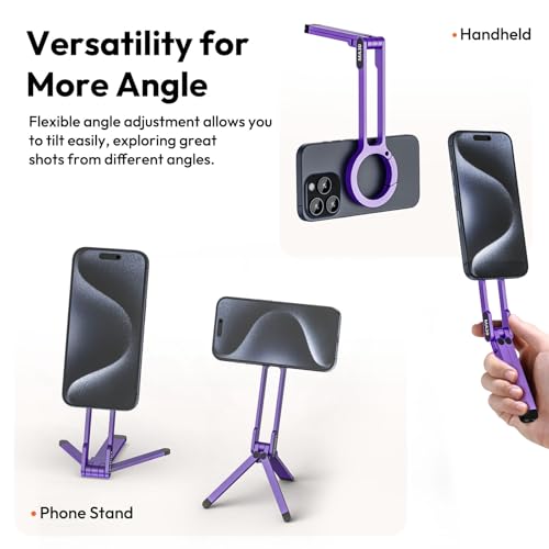 ULANZI MA30 Magnetic Phone Tripod Stand for iPhone-Aluminium Maglock Smartphone Mini Tripod Pocket Cell Phone Stand Strong Magnet Quick Mount Compatible with iPhone 17 16 15 14 13 12 Series, Purple - color: Purple