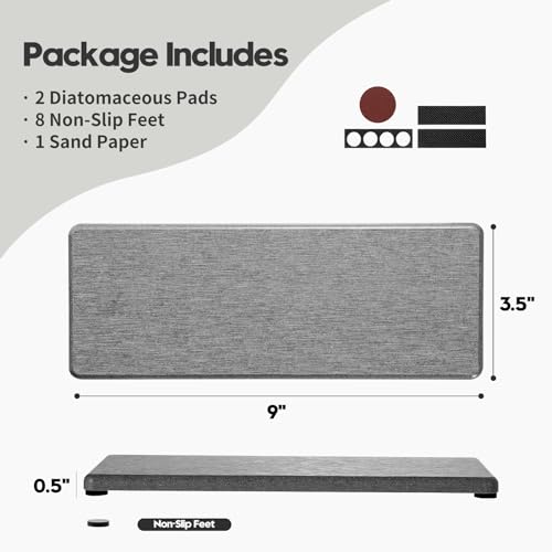 Razborci 2PCS Bathroom Counter Vanity Trays, Water Absorbing Diatomite Stone Quick Drying Mat for Kitchen Sink Counter, Dish Rack Soap Dispenser Sponge Holder Caddy Organizer, Light Gray, 9"x 3.5" - color: 2 Pack - Light Gray, size: 9" x 3.5"