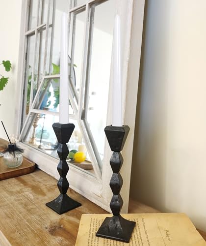 Antique Iron Taper Candle Holders - Set of 2 Decorative Candlesticks, Black Finish Candle Stand for Weddings, Dining, and Parties (Black, Square) - color: Black