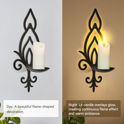 Wall Candle Sconces Set of 2, Vintage Flower-Shaped Metal Candle Holders for Pillar, Tealight, and LED Candles, Rustic Decorative Wall Decor for Living Room Dining Room (Black) - color: Black Flower-shaped