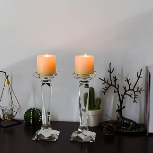 2-Pack Crystal Candlestick Holders, Clear Crystal Taper/Pillar Candles Holders,Table Centerpiece Home Decorative Candle Holders for Wedding, Dining, Party(10.6in Tall)