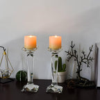 2-Pack Crystal Candlestick Holders, Clear Crystal Taper/Pillar Candles Holders,Table Centerpiece Home Decorative Candle Holders for Wedding, Dining, Party(10.6in Tall)