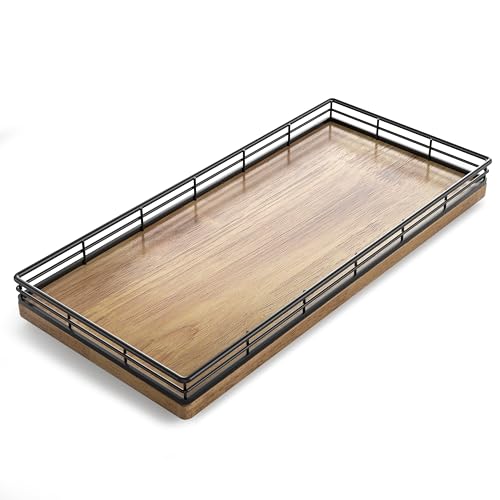 Bathroom Toilet Tank Tray, 13" Wood Toilet Paper Storage Basket Tray Back of Toilet Basket Organizer,Vanity Tray for Perfume Makeup Candle Decor, Black & Farmhouse Brown - color: Black & Farmhouse Brown, size: 13" x 6.5" x 1.5"