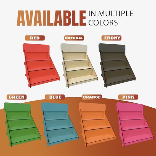Wooden Portable Retail Table Display Stand Countertop 3 Step Riser Craft Shows, Farmers Markets Tradeshows |No Hardware Assembly Flat Pack Soap Display CBD Jewelry Spices Cups Tumblers Coasters - color: Pink