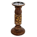 Bloomingville Carved Wood Candle Holder, Natural