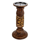 Bloomingville Carved Wood Candle Holder, Natural