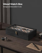 SONGMICS 12-Slot Watch Box, Watch Display Case with Large Glass Lid, Removable Watch Pillows, Velvet Lining, Gift Idea, Ebony Black UJOW120B01 - color: Ebony Black, size: 1 Layer 12 Slot