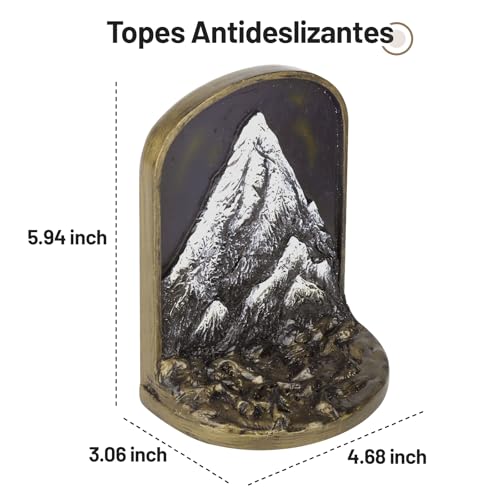 Snow Mountain Vintage Heavy Bookends, 2 Unique Bronze Decorative Bookend for Shelves or Bookcase, Anti-Slip Book Shelf Bookends Decorative, Gifts for Mother and Father - style: Snow Mountain