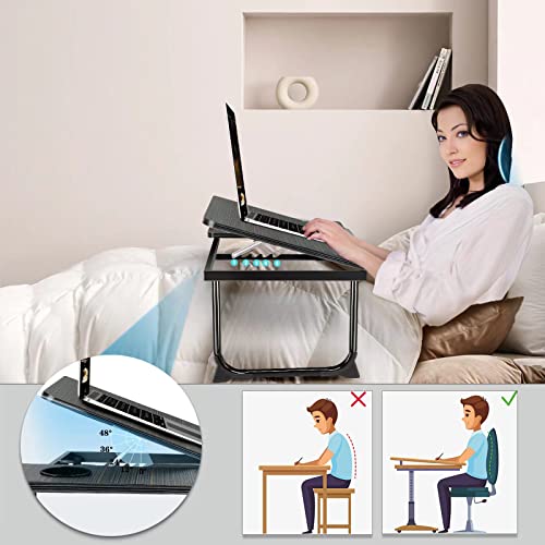 Laptop Desk for Bed Couch,Lap Desk for Laptop,Portable Laptop Stand for Desk,Small Adjustable Laptop Desk,Foldable Bed Table for Laptops and Writing, Bed Tray Table with Cup Holder(Black) - color: Black
