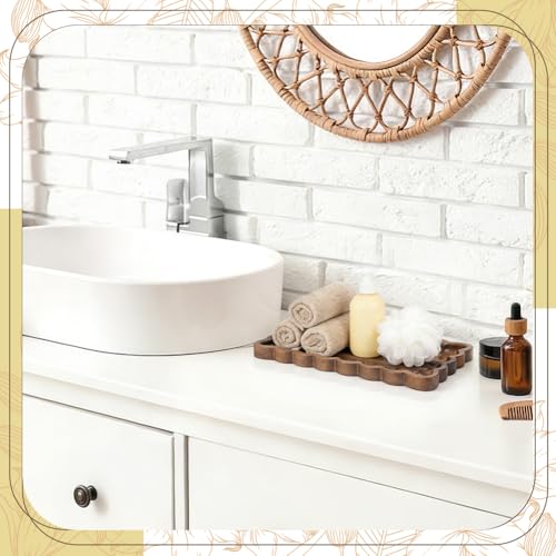Wood Decorative Tray with Scalloped Edge Acacia Wood Rectangle Serving Trays Organization Coffee Table Wooden Trays for Living Room Bedroom Entryway Kitchen Home Decor and Vanity Storage