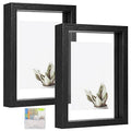 MUYE 5x7 Floating Frames Set of 2,Double Glass Picture Frame Display Any Size Photo up to 5x7,Wall Mount or Tabletop Standing,Black - color: Black, size: 5x7