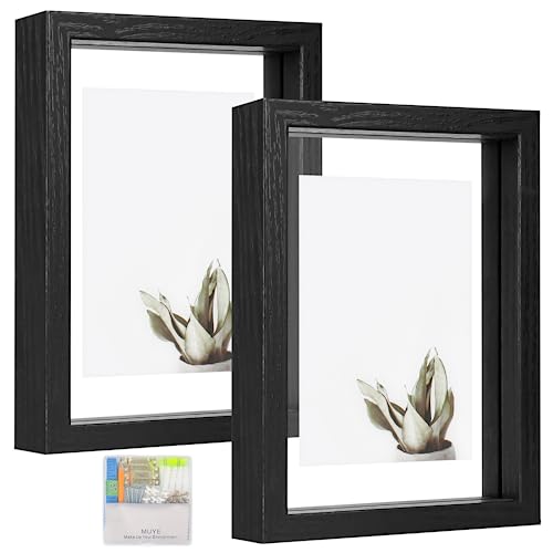 MUYE 5x7 Floating Frames Set of 2,Double Glass Picture Frame Display Any Size Photo up to 5x7,Wall Mount or Tabletop Standing,Black - color: Black, size: 5x7