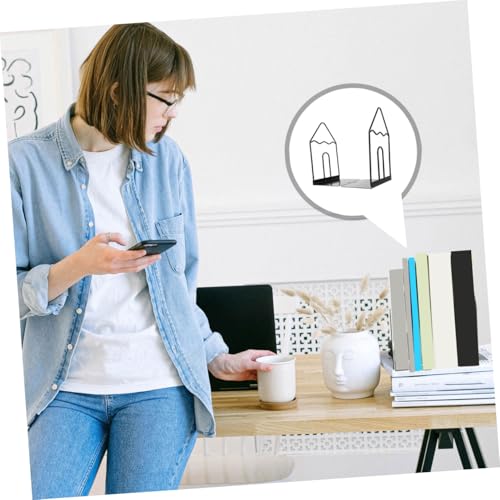 Black White Minimalist Metal Desktop Bookend, Iron Book Holder for Students and Office, Decorative Book Organizer for Home and Study Desk
