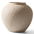 Large Carved Rustic Farmhouse Vase Home Decor - 8.8 in Ceramic Boho Decorative Vase for Decor, Round Clay Beige Terracotta Bowl vase for Living Room, Table, Shelf, Centerpieces - style: 03 - Large Rustic Carved Beige