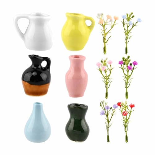 6 Packs Mini Ceramic Vase Magnets for Fridge, Fingertip Vase, Cute Tiny Plant Vase Fridge Magnets for Kitchen Refrigerator Office Locker Decoration with 6 Fake Flowers