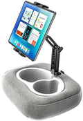 Pillow Tablet Holder Stand, 360°Adjustable Tablet Pillow Mount for Bed Lap Desk [Soft Skin-Friendly Fabric] fit for iPad, Galaxy Tab, Kindle, Fire, Phone, 4-13" (Detachable Washable, Gray)