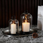 Glass Hurricane Candle Holder Decorative Gold Candle Lantern, Pillar Candlestick Holders Set of 2, Hanging Metal Holder Modern Table Centerpieces, Black - color: Black