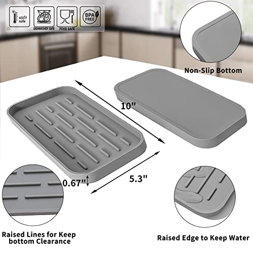 MicoYang Silicone Kitchen Sink Organizer Tray for Multiple Usage,Eco-Friendly Sponges Holder for Kitchen Bathroom Counter or Sink,Dish Soap Dispenser,Scrubber,Bottle,Cup (Grey, 10"×5.3") - color: Gray, size: 10" x 5.3" x 0.7"