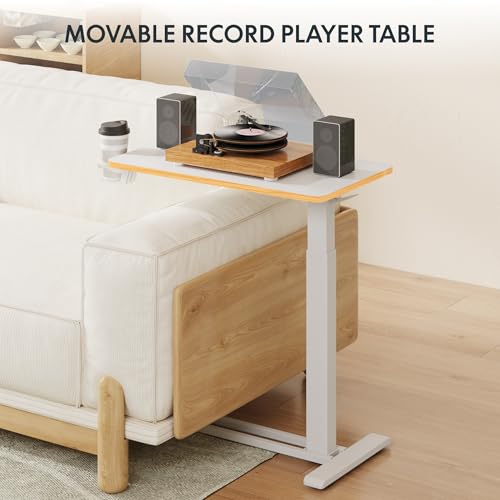 FLEXISPOT H7 Adjustable Overbed Bedside Table with Wheels Pneumatic Mobile Standing Desk Laptop Desk Rolling Computer Cart Movable Overbed Table Hospital Home Use(27.6" W x 15.7" D, White Maple) - color: White Maple, size: Small