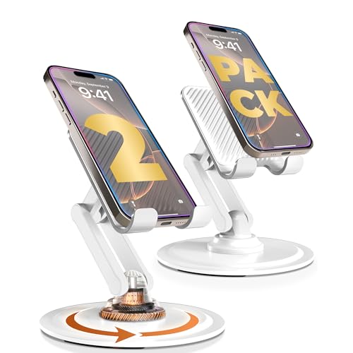 COOPER 360° Stand, [Gift Family Pack], Rotating Cell Phone Stand for Desk, Cell Phone Holder for Desk, iPhone Stand Holder, Sturdy Metal Base, Fits Samsung, Android Smartphones, (Cream White, 2-Pack) - color: x2 Pack - All White