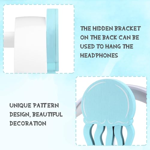Yookeer Jellyfish Headphone Stand Cute Blue Headphone Stand Decorative Ocean Sea Wood Desk Decor for Gamer Room Office Desk Gaming Gifts for Girlfriend Office Worker - style: Jellyfish