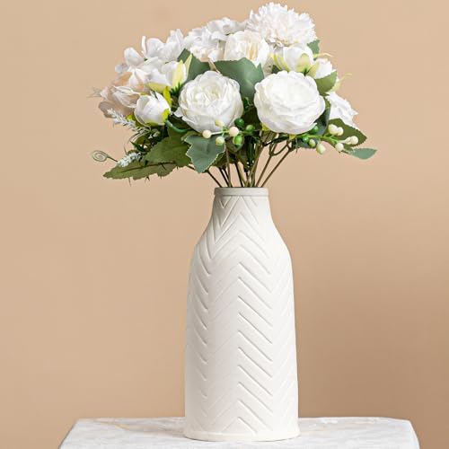 Modern Matte White Ceramic Vase 8.6", Chevron Texture Vase for Pampas Grass, Boho Farmhouse Decor for Living Room Office, Unique Gift for Minimalists & Friends - color: Chevron Texture