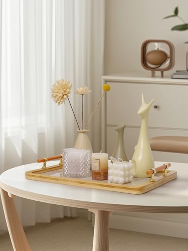 JUPELI 16" x 12" Bamboo Serving Tray with Handles – Marble Pattern Decorative Rectangle Tray for Coffee Table, Kitchen, Vanity, Bathroom, or Ottoman – Perfect for Bread Food Fruit Display & Storage - style: 1 PACK-Square-15.5" X 11.5"