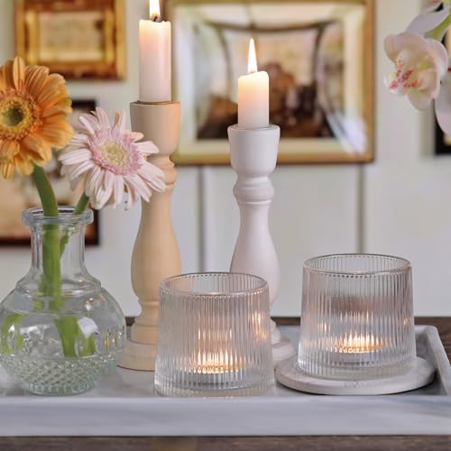 DARJEN Clear Ribbed Tealight Votive Candle Holders- 6Pack Glass Candle Holders for Table Centerpiece, Home Decor, Wedding Decor, Party Dinner - color: Clear, size: 6Pcs