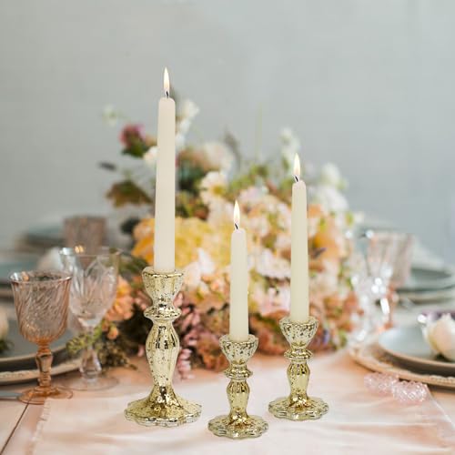 Candlestick Holders Set of 3, Gold Glass Mercury Candle Holders for Candlesticks, Table Centerpiece, Home Decor, Wedding, Birthday, Party, Christmas - color: Gold
