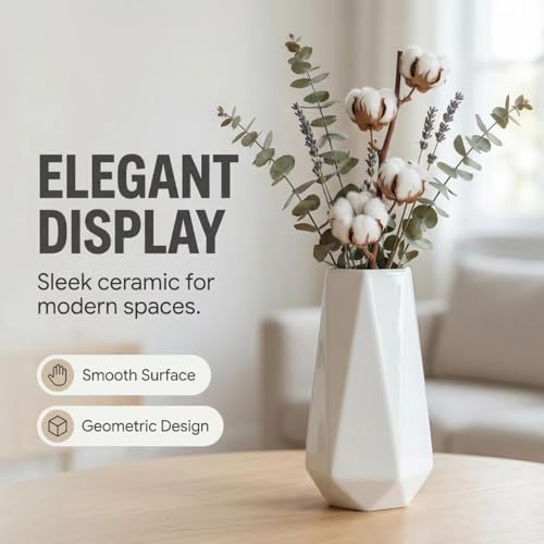 Small White Vase, 7.4 Inch Ceramic Flower Vases Minimalism Style for Modern Table Shelf Centerpiece Home Decor Fit for Housewarming, Weddings, Birthday, Thanksgiving Day, Halloween, Christmas - color: White