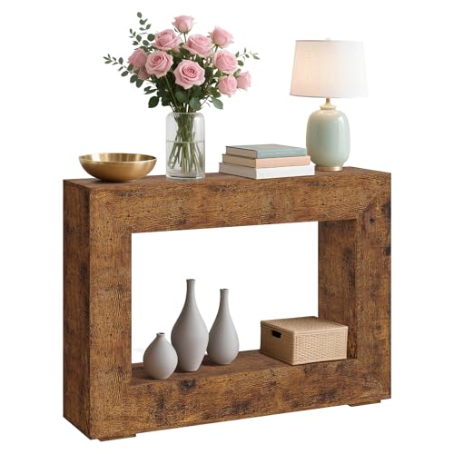 GarveeTech 47" Console Table for Entryway, Narrow Sofa Table Behind Couch, Wood Hallway Entry Table with Storage Shelf, Vintage Accent Table for Living Room, Foyer - color: Brown-47 Inches