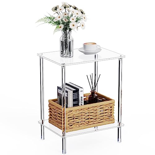 Clear Acrylic Side Table, 2-Tier End Table for Living Room, Small Modern Bedside Tables Nightstand for Bedroom, Home Decor Accent Table, 15.7" L x 11.8" W x 19.82" H, Clear - size: 2 Tier 1-Pack