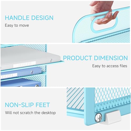 Lavatino 4-Tier Paper Organizer Trays - Blue Mesh File Folder Sorter with Handles, Desk Letter Holder Organizer for Office, Home, School Supplies Storage & Organization - color: 4 Tier - Blue