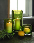 ARIAMOTION Hurricane Candle Holders Set 3, Spring Green Glass with Seeded Bubbles, Pillar Candle Holders Bulk,Cylinder Vase Centerpieces 10" 7" 4" Height
