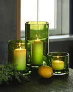 ARIAMOTION Hurricane Candle Holders Set 3, Spring Green Glass with Seeded Bubbles, Pillar Candle Holders Bulk,Cylinder Vase Centerpieces 10" 7" 4" Height