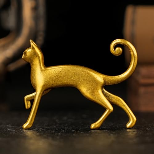 100% Solid Brass Walking Cat Statue - Retro Feline Sculpture with Raised Tail, Handcrafted Desktop Decor, Vintage Animal Art Piece, Unique Conversation Starter, for Cat Lovers - style: Kitten