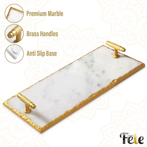 Guest Towel Holder Tray for Bathroom - Premium Marble Tray with Gold Rim - Bathroom Hand Towel Tray, The Perfect Vanity Tray for Bathroom. Ideal Valentines Day Gift. - color: Gold Rim