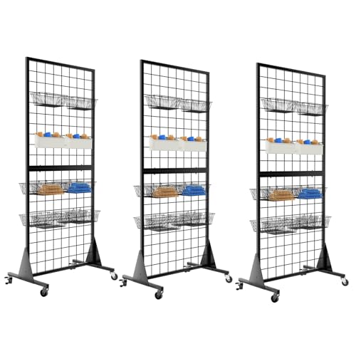 3-Pack Gridwall Panel Display Stand, 2'x5.5' Heavy Duty Floor Standing Rack with Detachable Girdwall, Movable Silent Wheel, Easy to Transport, Ideal for Retail & Craft Fairs - color: 3