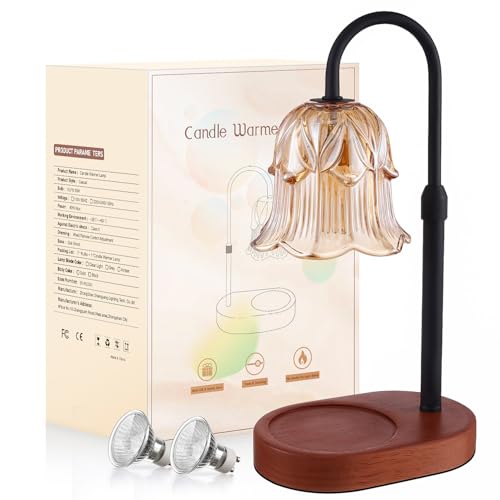 Candle Warmer Lamp Adjustable Timer Electric－Amber Flower Shaped Melting Wax Lamp - color: Black Stem Amber