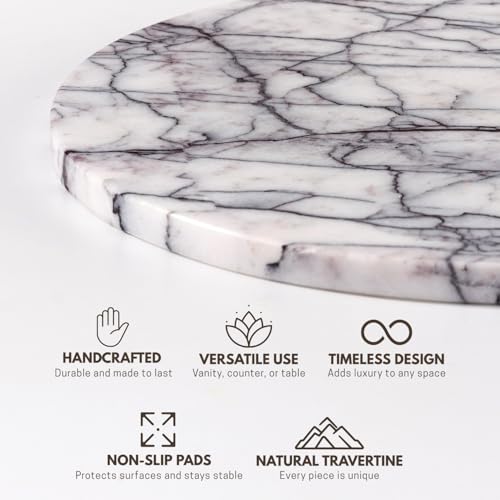 Handcrafted Marble Tray – Bathroom Counter Organizer, Jewelry Tray, Perfume Organizer & Decorative Tray for Vanity Accessories, Coffee Table Decor & Bathroom Countertop, Stone Trays (Round, Leilac) - color: Leilac, size: 11.8"