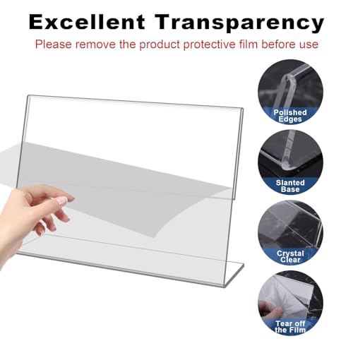 8 Pack Slanted Back Acrylic Sign Holder 5x7 inches,Clear Tabletop Sign Holder,Acrylic Picture Frames Stands for Display,Plastic Flyer Menu Holder for Office,Home,Restaurant（Horizontal）