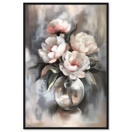 Art Remedy Glass Vase Flowers Canvas Luxury Floral Art, Black Frame, 36" x 54" - color: Black Frame, size: 55"L x 37"W