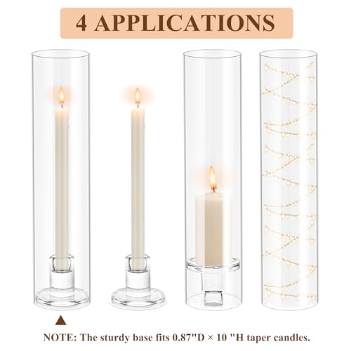 Hurricane Candle Holder Thickened Cylinder Covers 4 Pcs Taper Candle Sticks Holder Glass Tall Candlesticks Holders Centerpiece for Wedding Dining Table - color: Clear