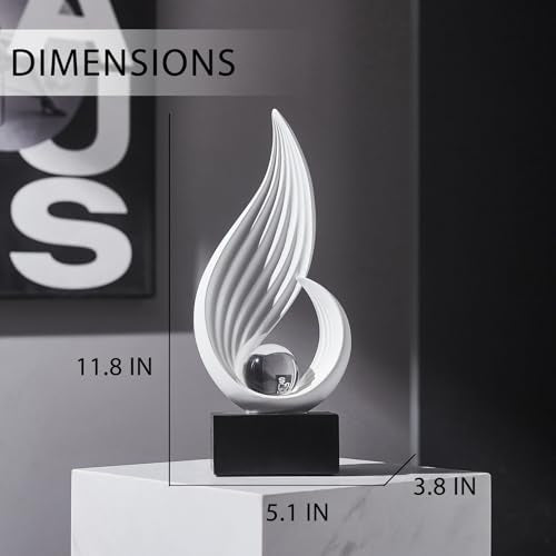 FJS Home Decor Modern White Statue Living Room Decor, Resin Shelf Decor Accents, Abstract Art Sculptures Decorations for Bookshelf Dining Room Office Coffee Table TV Stand - color: D-white