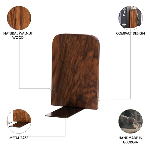 TILISMA Wooden Bookends for Shelves | Walnut Book Stopper for Bookshelves | Modern Wood Bookends for Shelf | Small Book Ends to Hold Firmly | Unique Transportable Separator for Bookshelves (Single) - size: Single