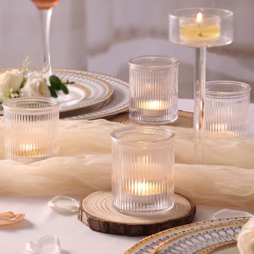 NITIME 32Pcs Ribbed Votive Candle Holders, Clear Tea Light Candle Holder for Wedding Table Decor, Glass Candle Holder for Bridal Shower Decor, Home and Holiday Decor - color: Clear