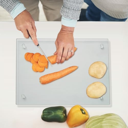 Mymonfif Tempered Glass Cutting Board for Kitchen, Clear Glass Board for Countertop, Heat Resistant, with Non-Slip Feet, 12x16" 1Pcs - color: 1Pcs Clear