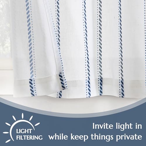 jinchan Linen Striped Kitchen Curtains Tier Cafe Curtains for Living Room Bathroom RV 24 Inch Farmhouse Rustic Half Window Treatment Light Filtering 2 Panels Blue on White - color: Cottage Striped Blue, size: 26"W x 24"L (Pack of 2)